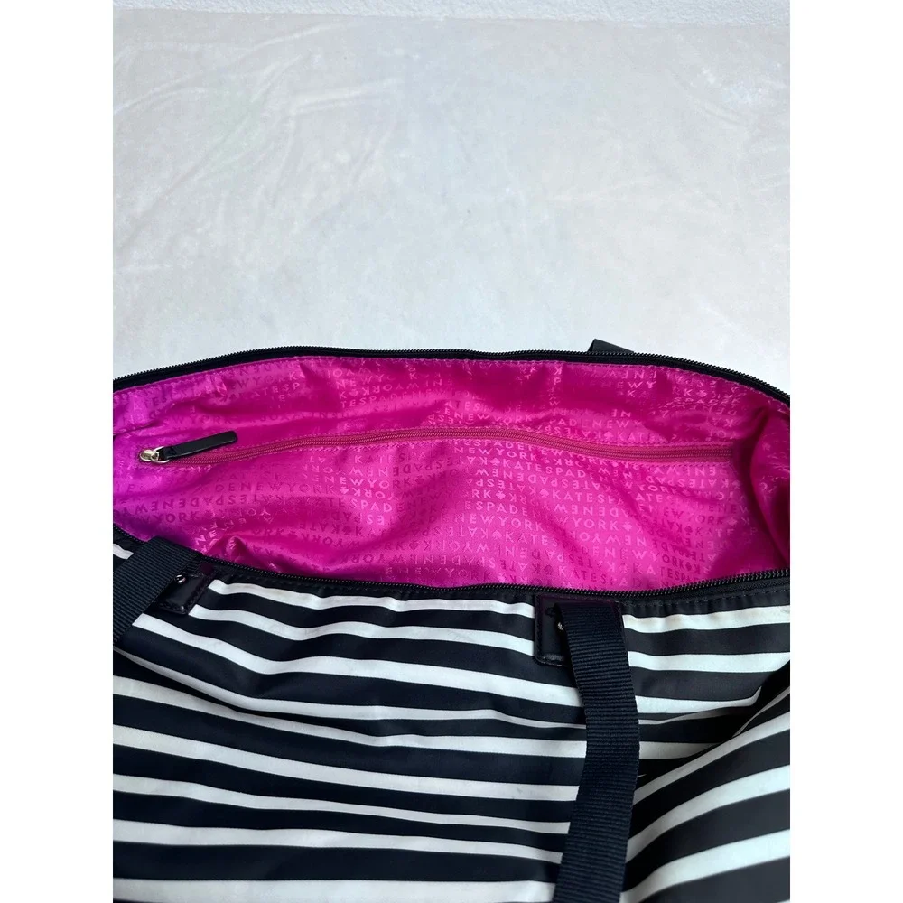Kate Spade Weekender Bag Womens Large Black White Striped Packable